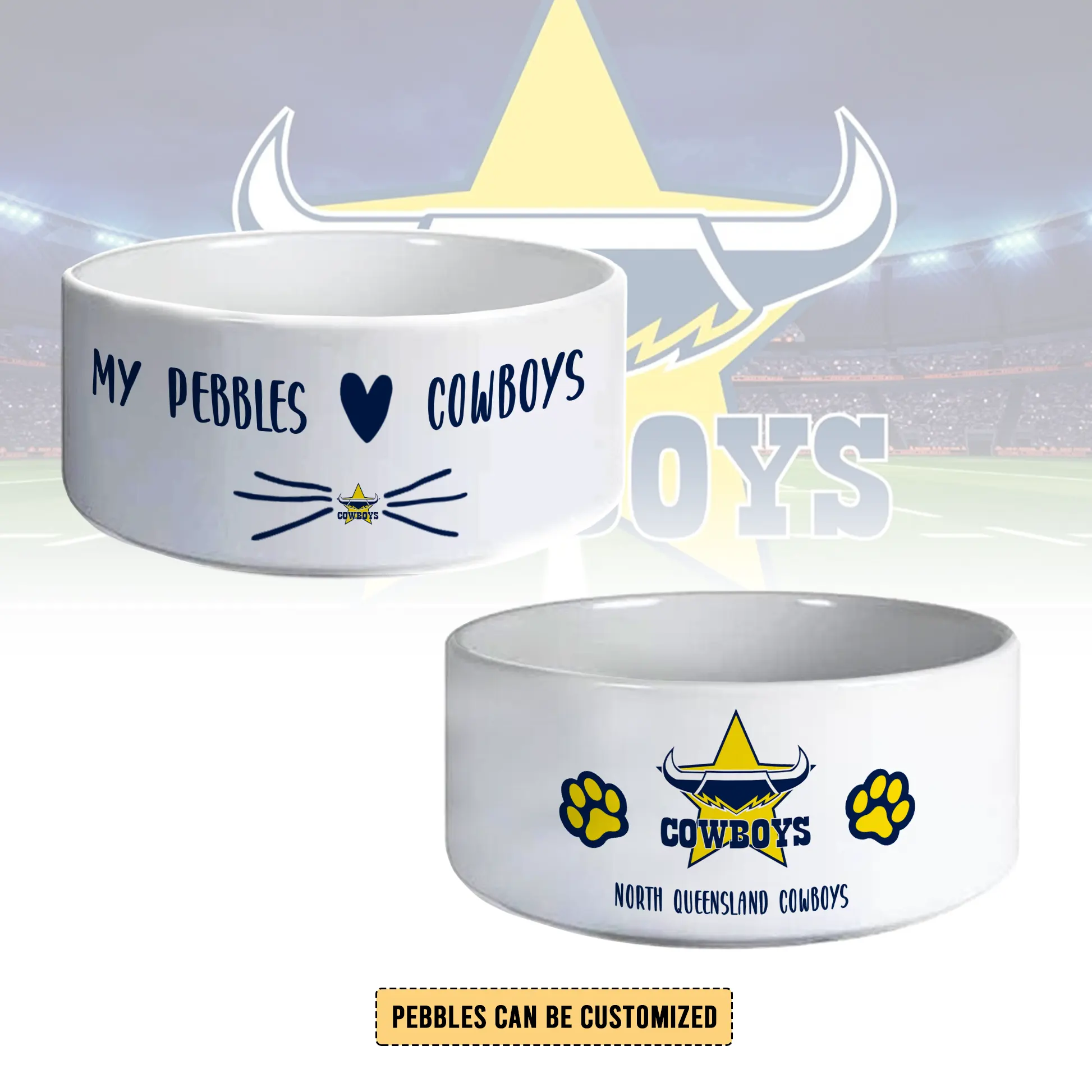 Auspiritmerch North Queensland Cowboys Personalized Ceramic Pet Bowl Gift For Fans