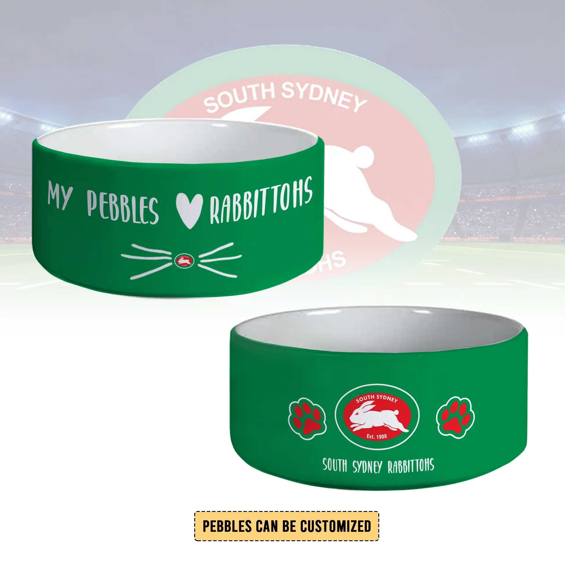 Auspiritmerch South Sydney Rabbitohs Personalized Ceramic Pet Bowl Gift For Fans