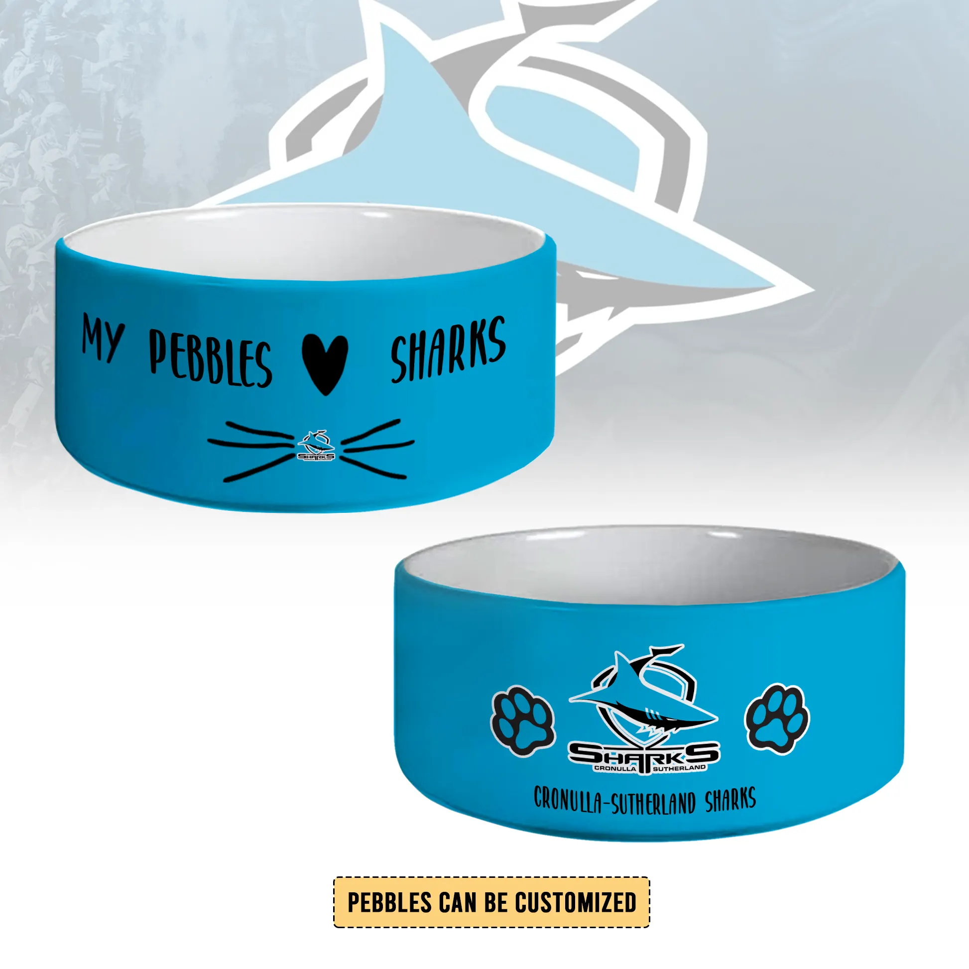 Auspiritmerch Cronulla-Sutherland Sharks Personalized Ceramic Pet Bowl Gift For Fans