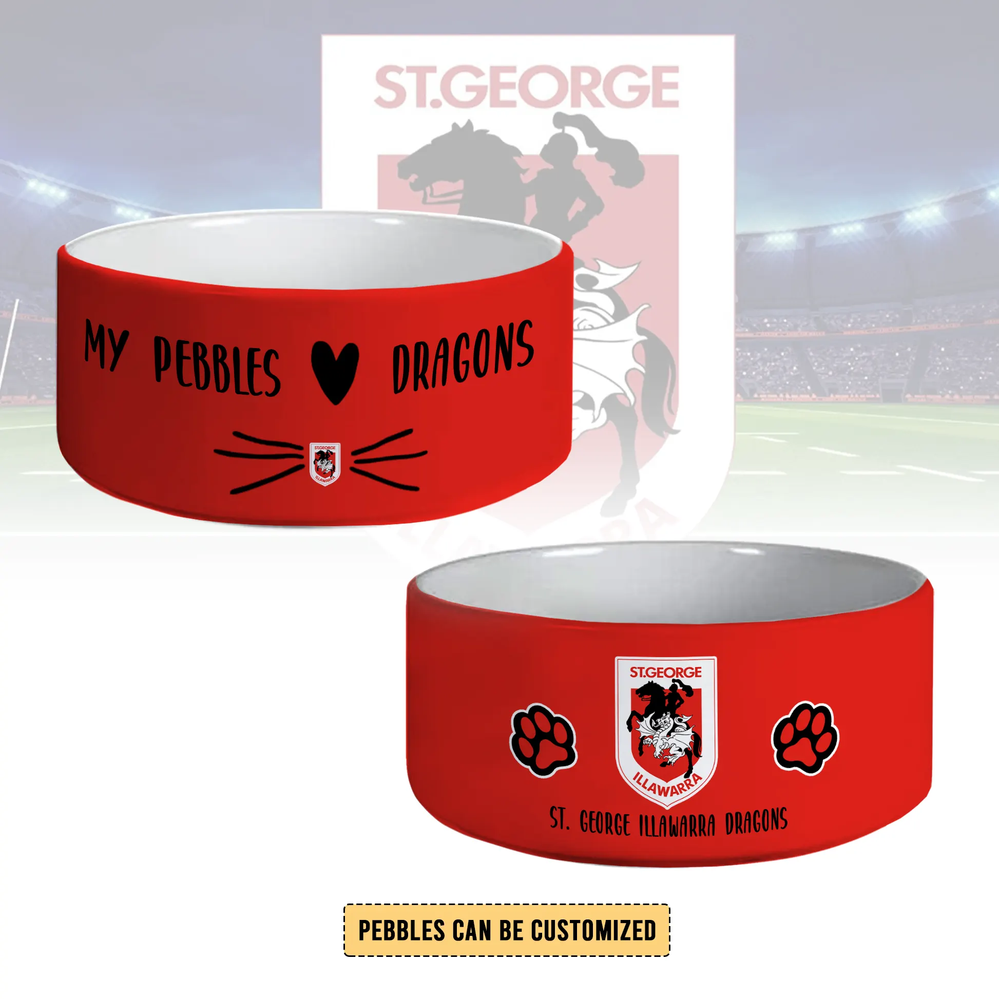 Auspiritmerch St. George Illawarra Dragons Personalized Ceramic Pet Bowl Gift For Fans
