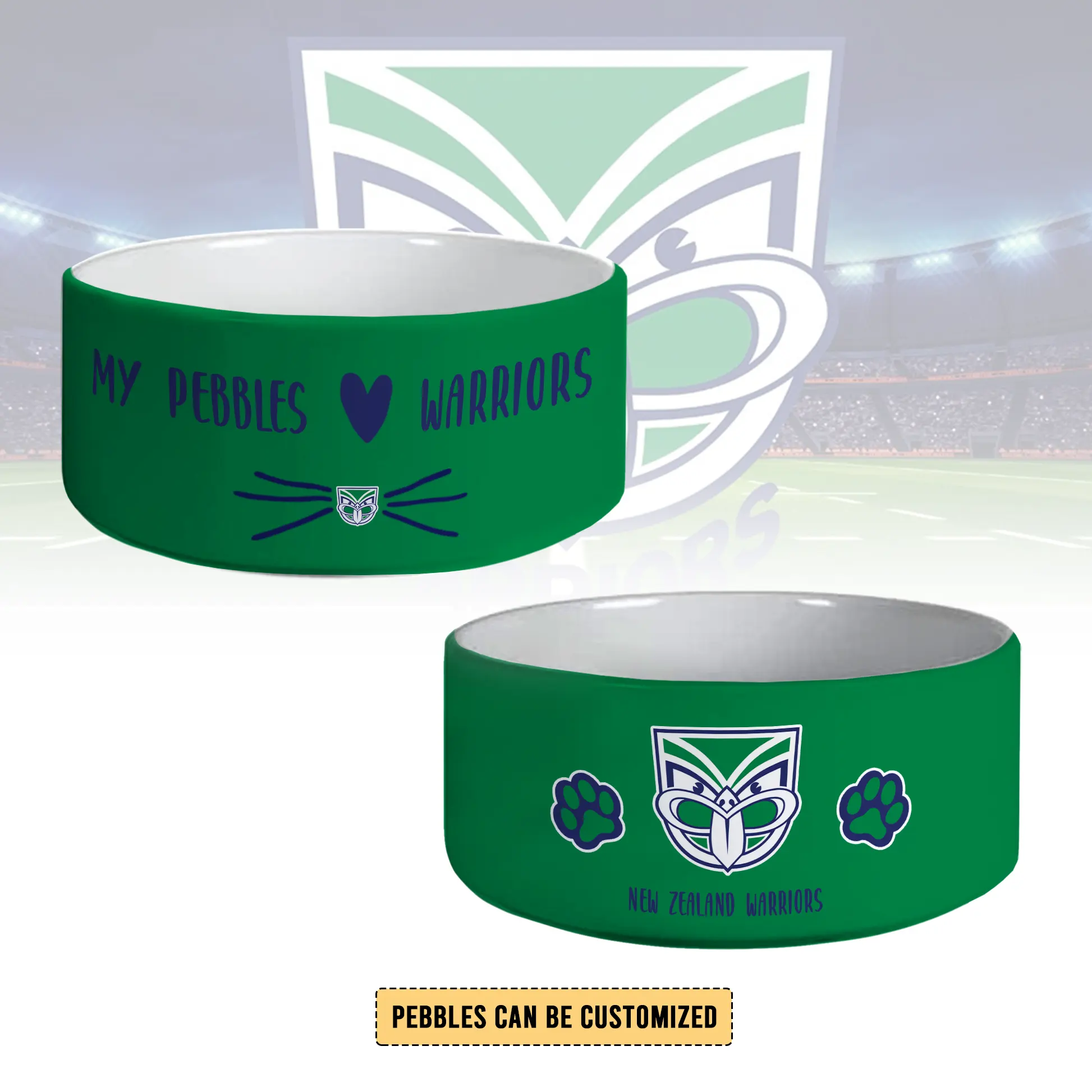 Auspiritmerch New Zealand Warriors Personalized Ceramic Pet Bowl Gift For Fans