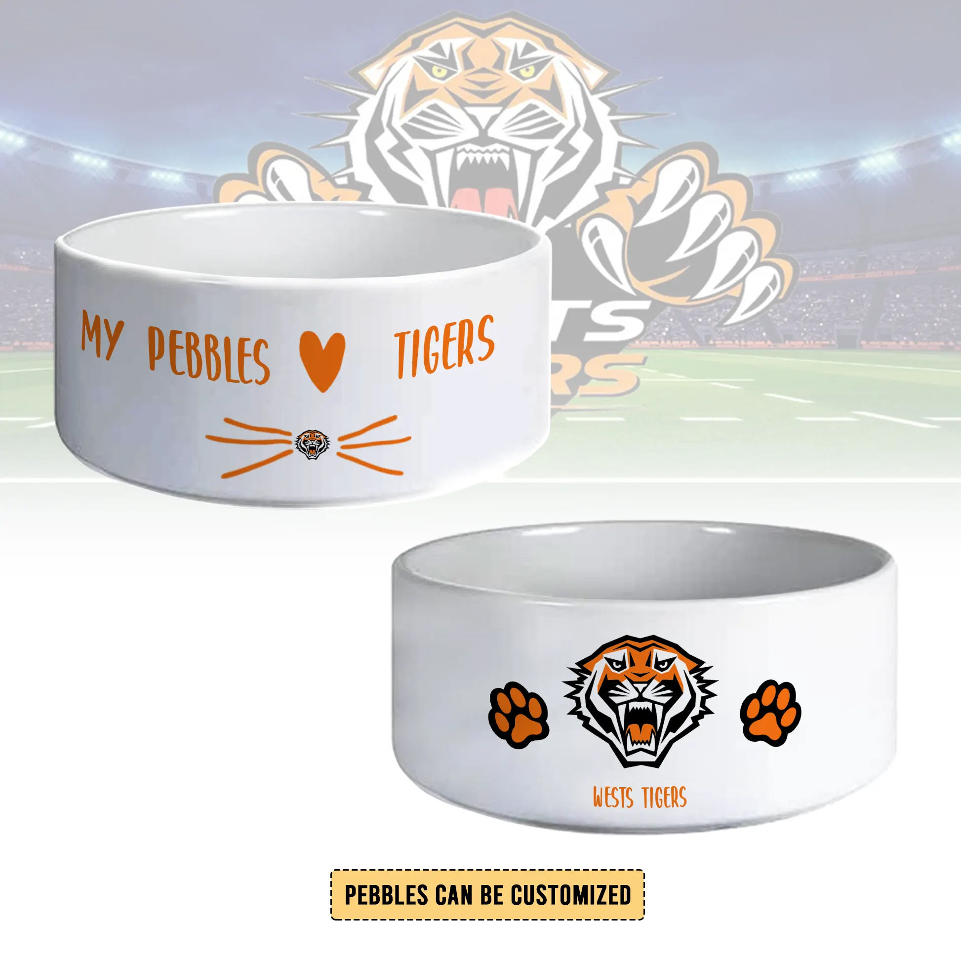 Auspiritmerch Wests Tigers Personalized Ceramic Pet Bowl Gift For Fans