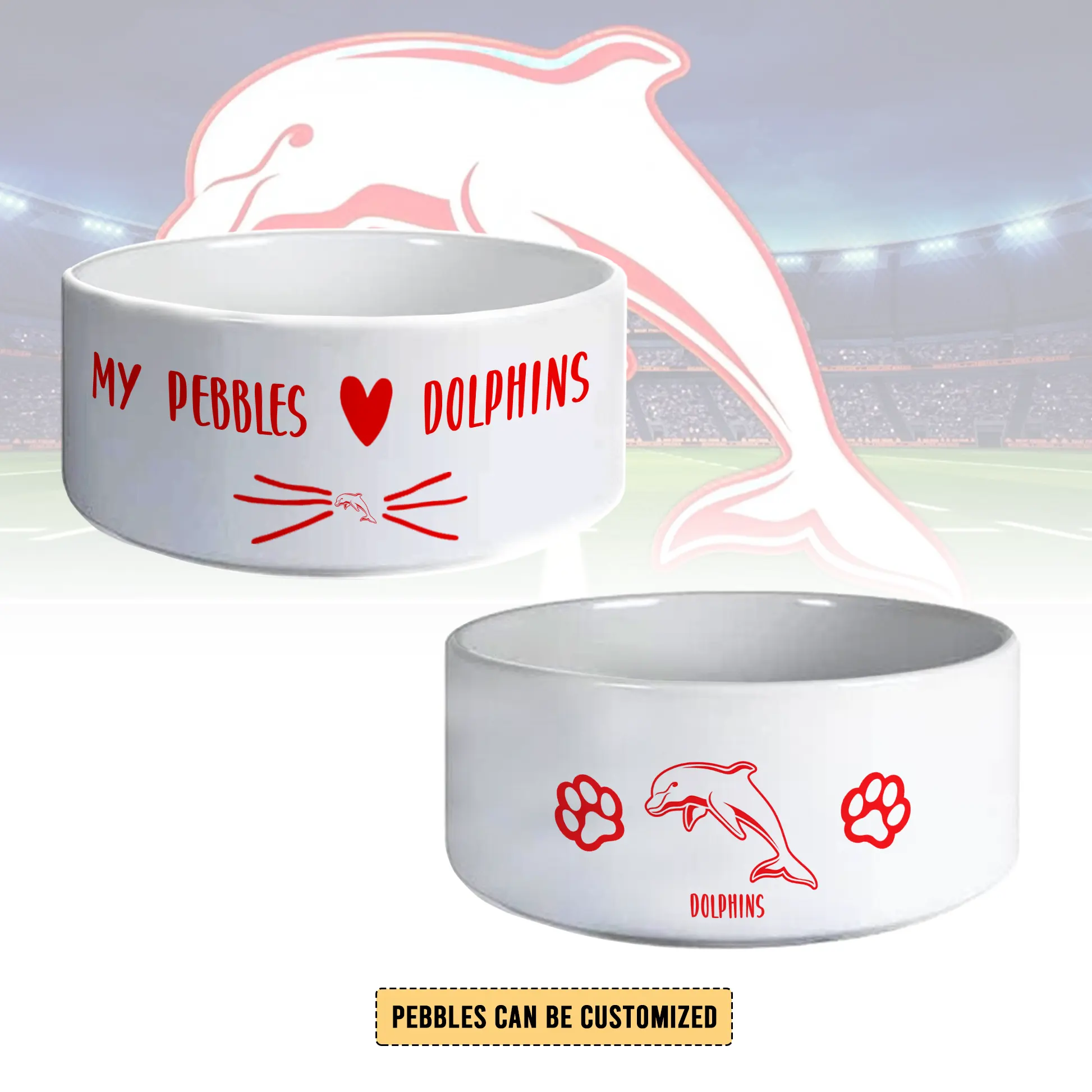 Auspiritmerch Dolphins Personalized Ceramic Pet Bowl Gift For Fans