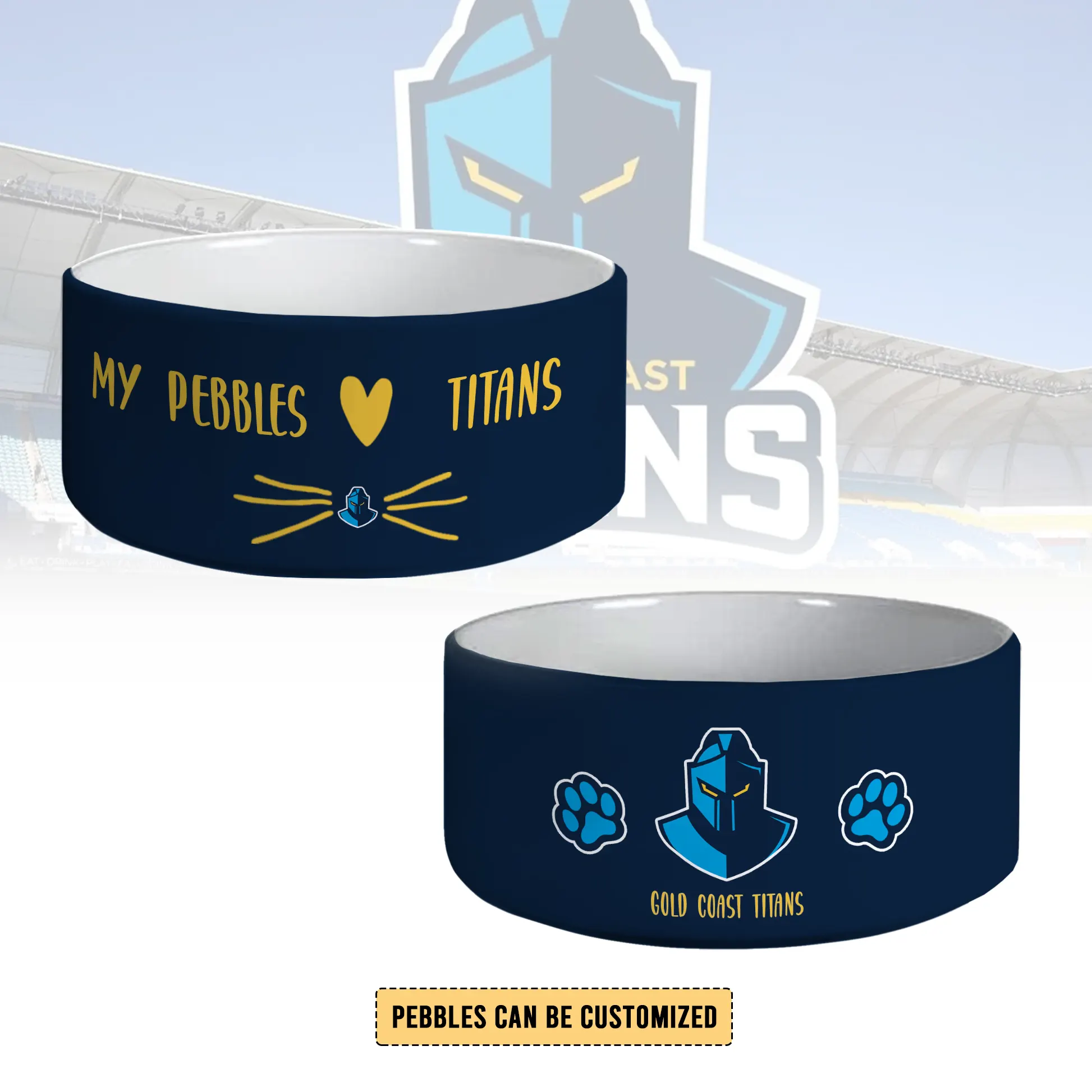 Auspiritmerch Gold Coast Titans Personalized Ceramic Pet Bowl Gift For Fans