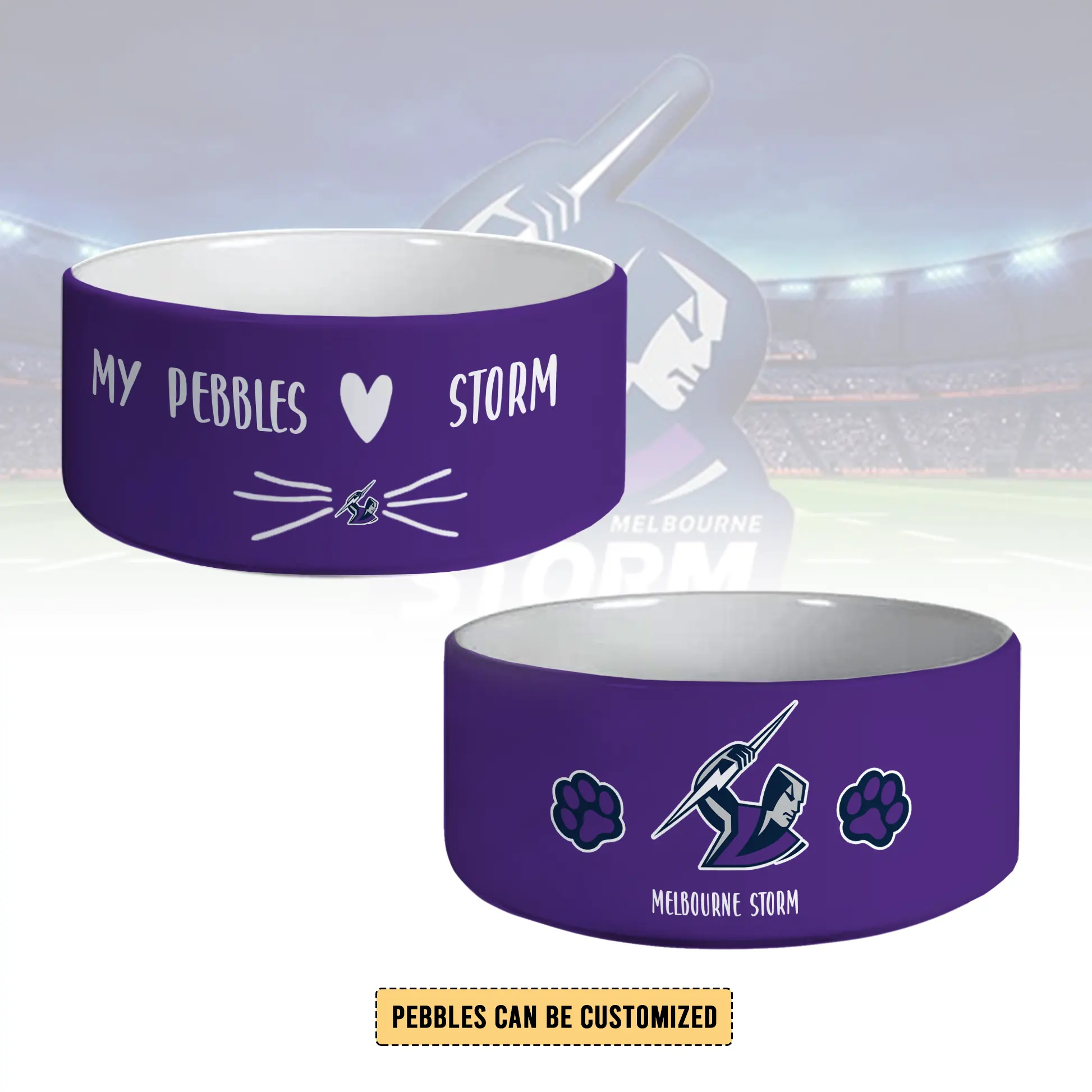 Auspiritmerch Melbourne Storm Personalized Ceramic Pet Bowl Gift For Fans