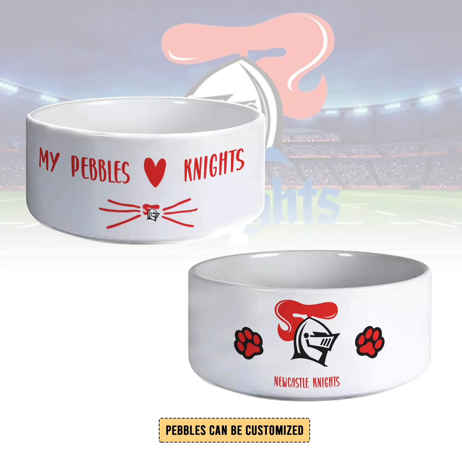 Auspiritmerch Newcastle Knights Personalized Ceramic Pet Bowl Gift For Fans