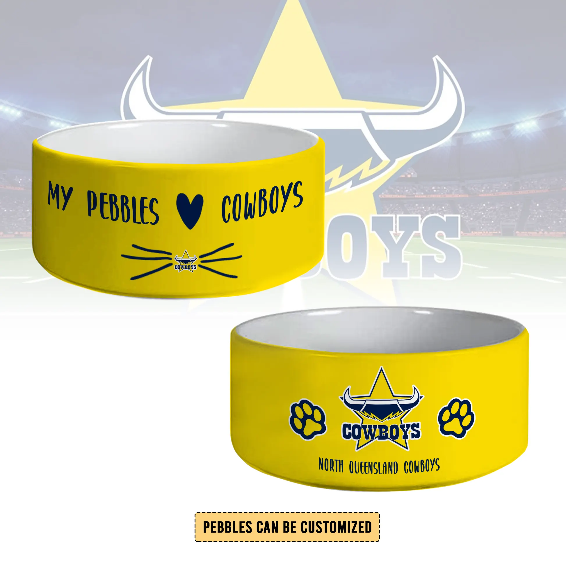 Auspiritmerch North Queensland Cowboys Personalized Ceramic Pet Bowl Gift For Fans