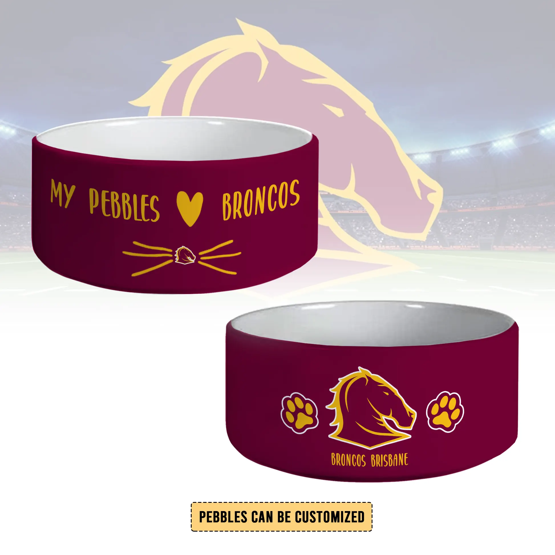 Auspiritmerch Brisbane Broncos Personalized Ceramic Pet Bowl Gift For Fans