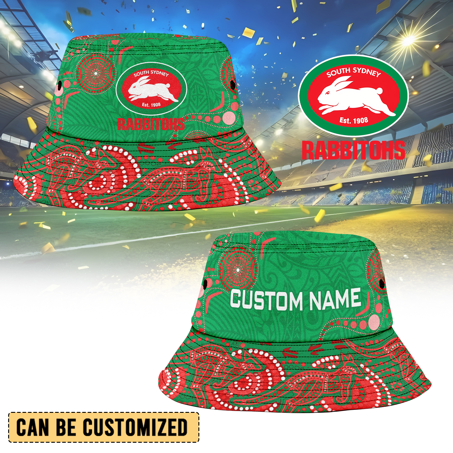 Auspiritmerch South Sydney Rabbitohs Personalized Bucket Hat Gift For Fans