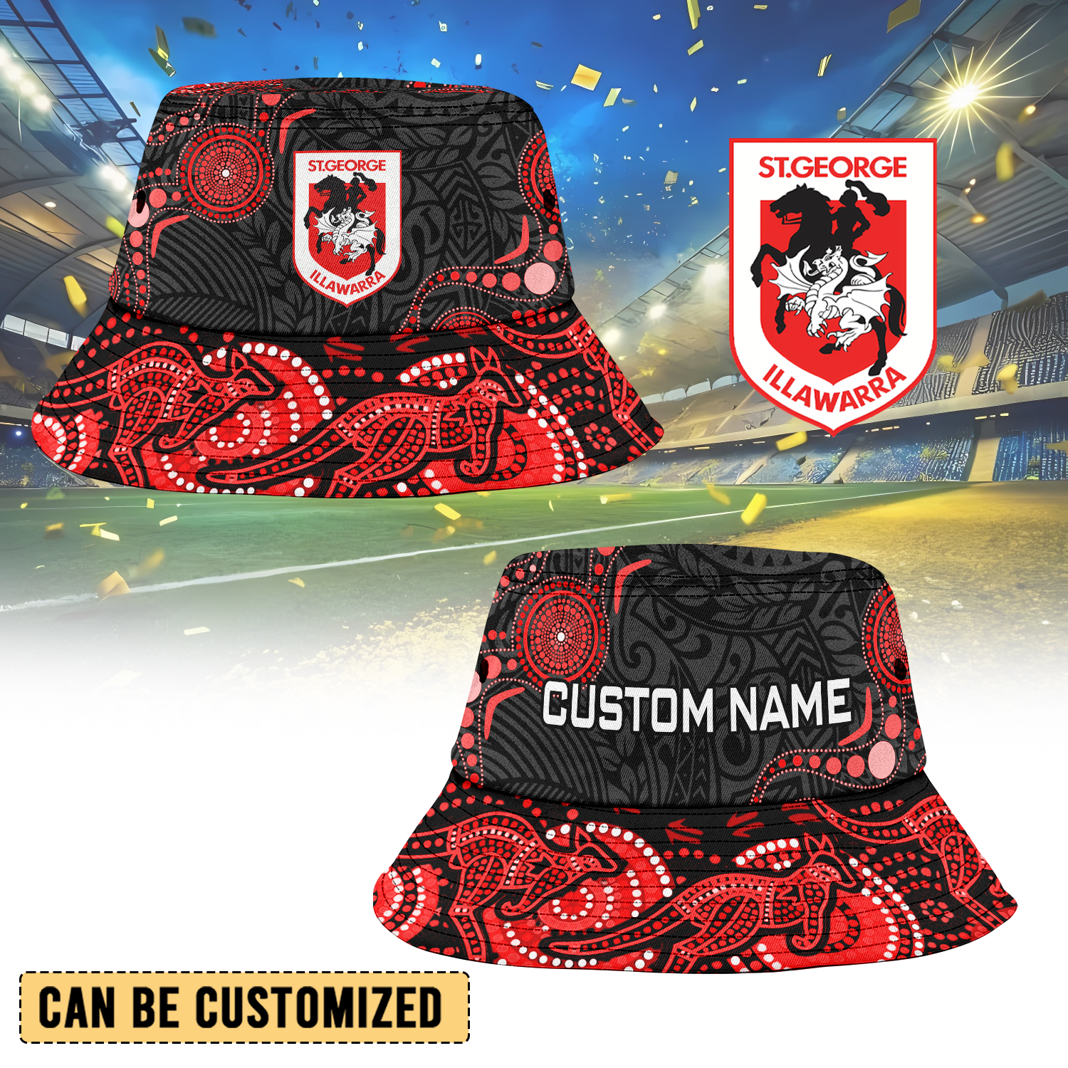 Auspiritmerch St. George Illawarra Dragons Personalized Bucket Hat Gift For Fans