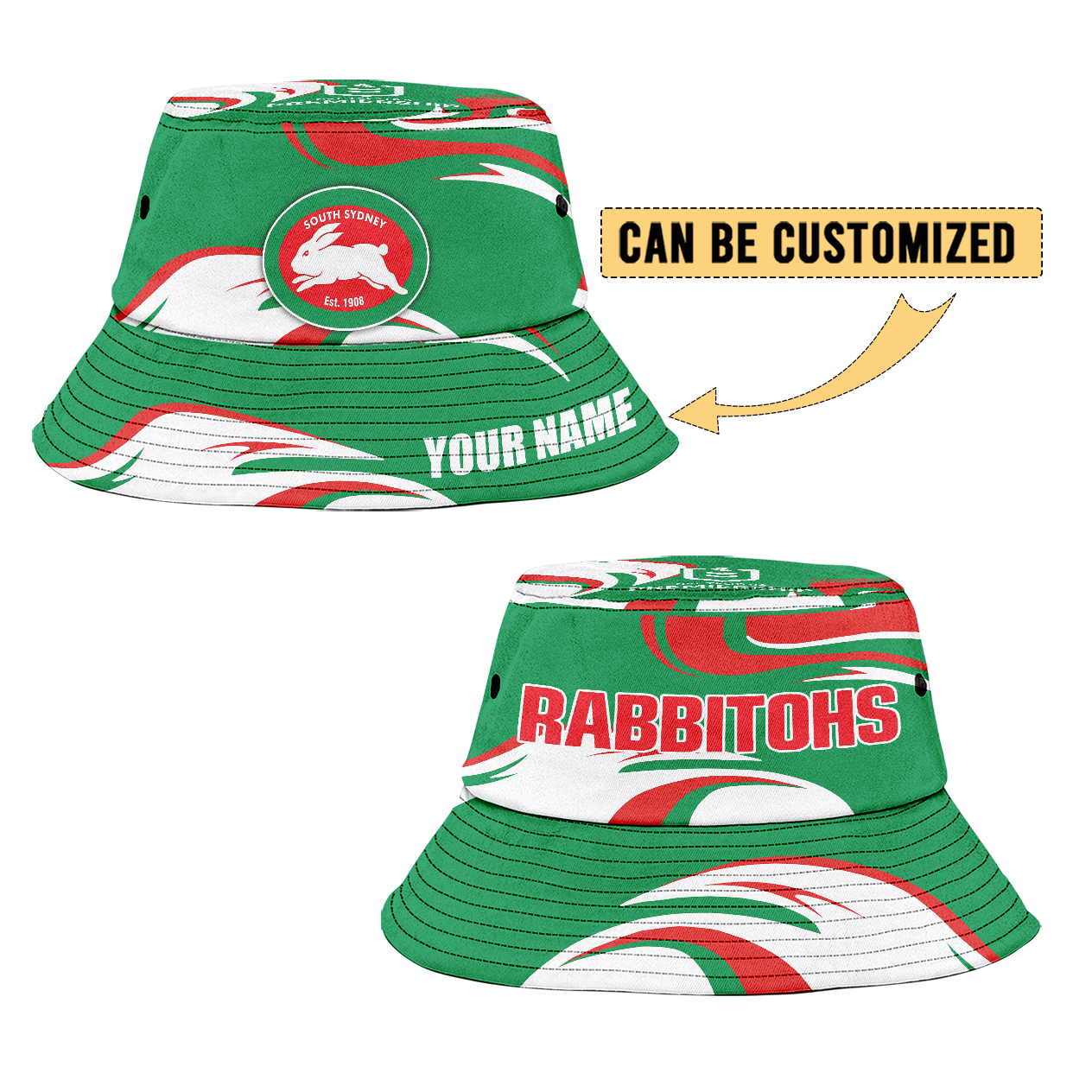Auspiritmerch South Sydney Rabbitohs Personalized Bucket Hat Gift For Fans