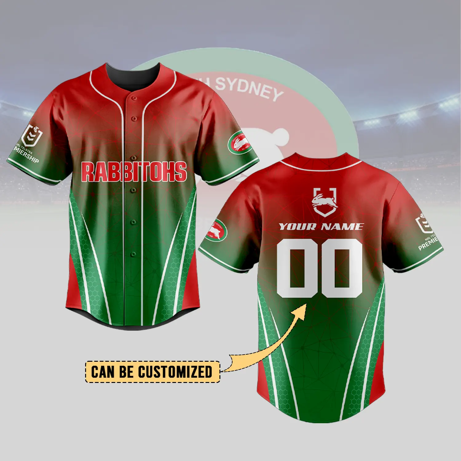 Auspiritmerch  South Sydney Rabbitohs Personalized Baseball Jersey Gifts For Fans