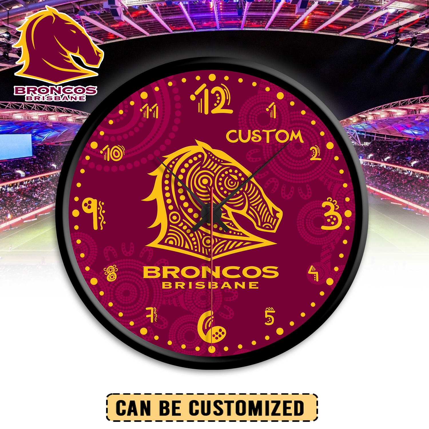 Auspiritmerch Brisbane Broncos Personalized Wall Clock For Home Gifts For Fans