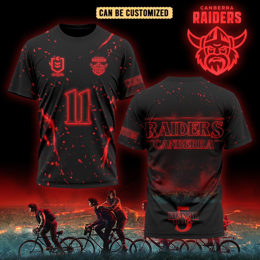 Auspiritmerch Canberra Raiders x Stranger Things Personalized T Shirt Gift For Fans