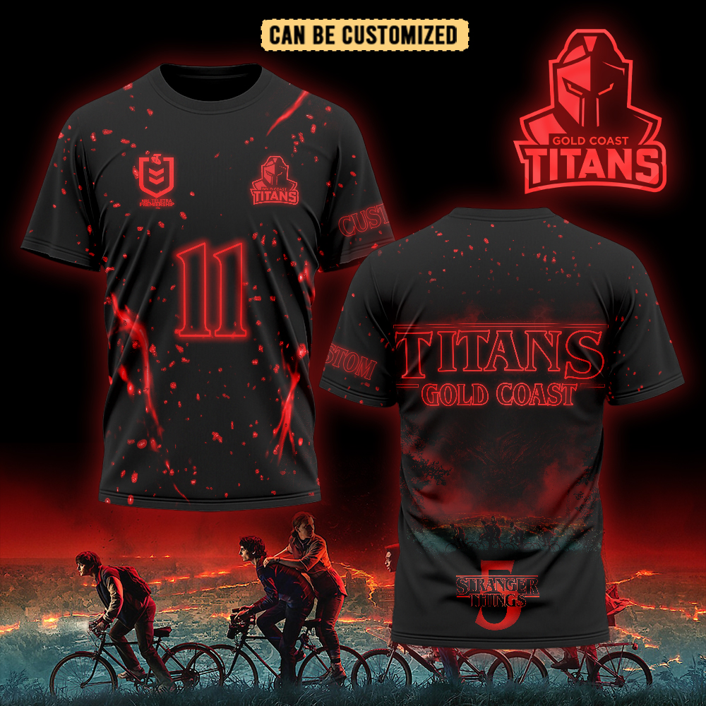 Auspiritmerch Gold Coast Titans x Stranger Things Personalized T Shirt Gift For Fans