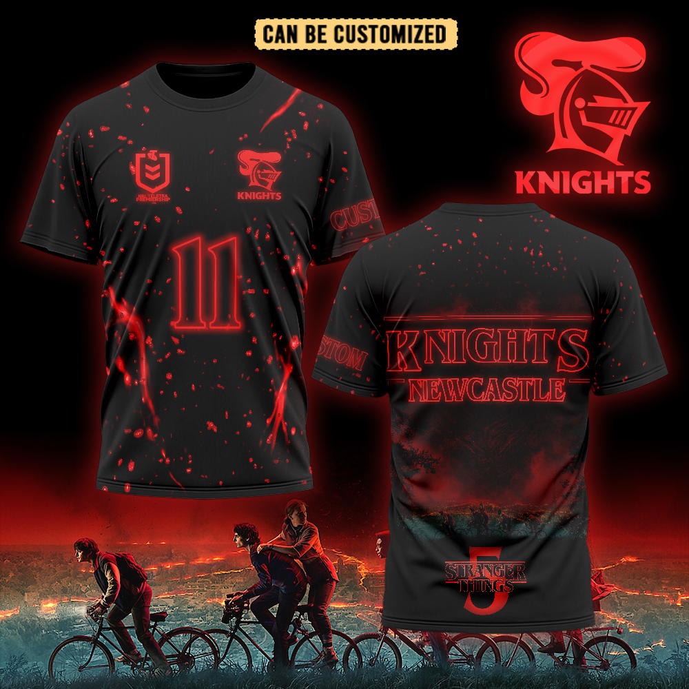 Auspiritmerch Newcastle Knights x Stranger Things Personalized T Shirt Gift For Fans