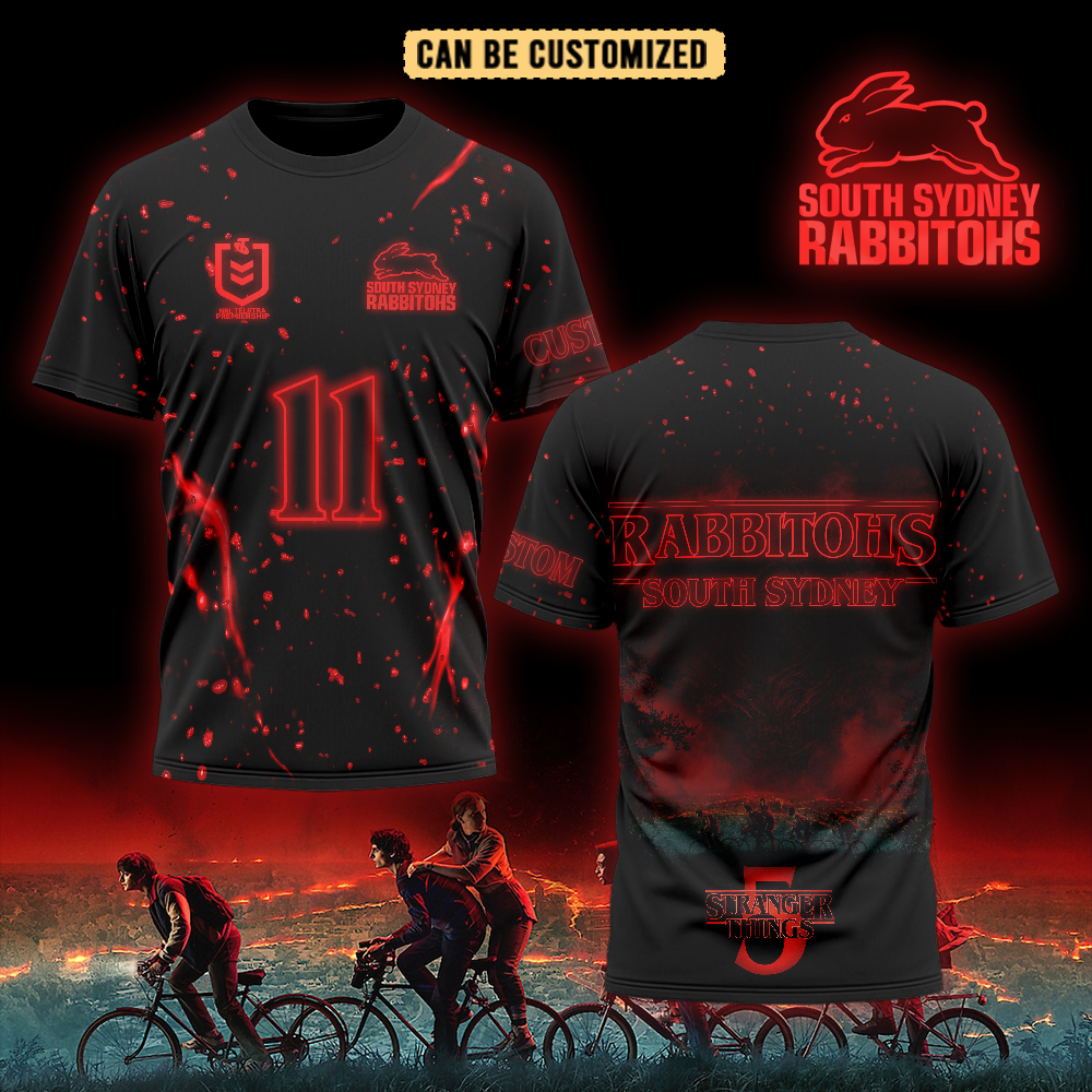 Auspiritmerch South Sydney Rabbitohs x Stranger Things Personalized T Shirt Gift For Fansb