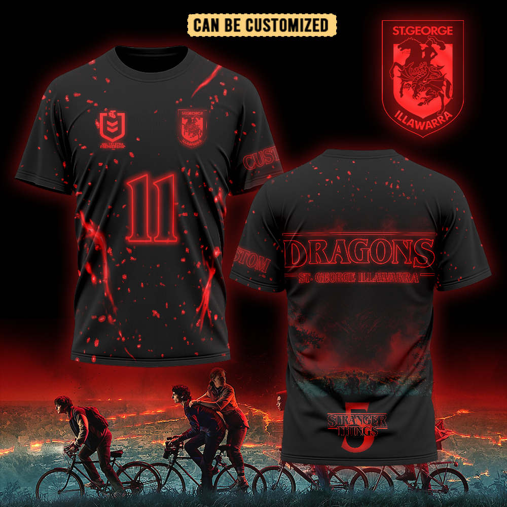 Auspiritmerch St. George Illawarra Dragons x Stranger Things Personalized T Shirt Gift For Fansb