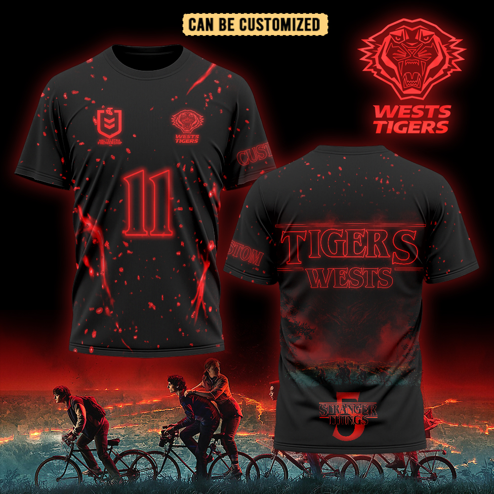 Auspiritmerch Wests Tigers x Stranger Things Personalized T Shirt Gift For Fansb