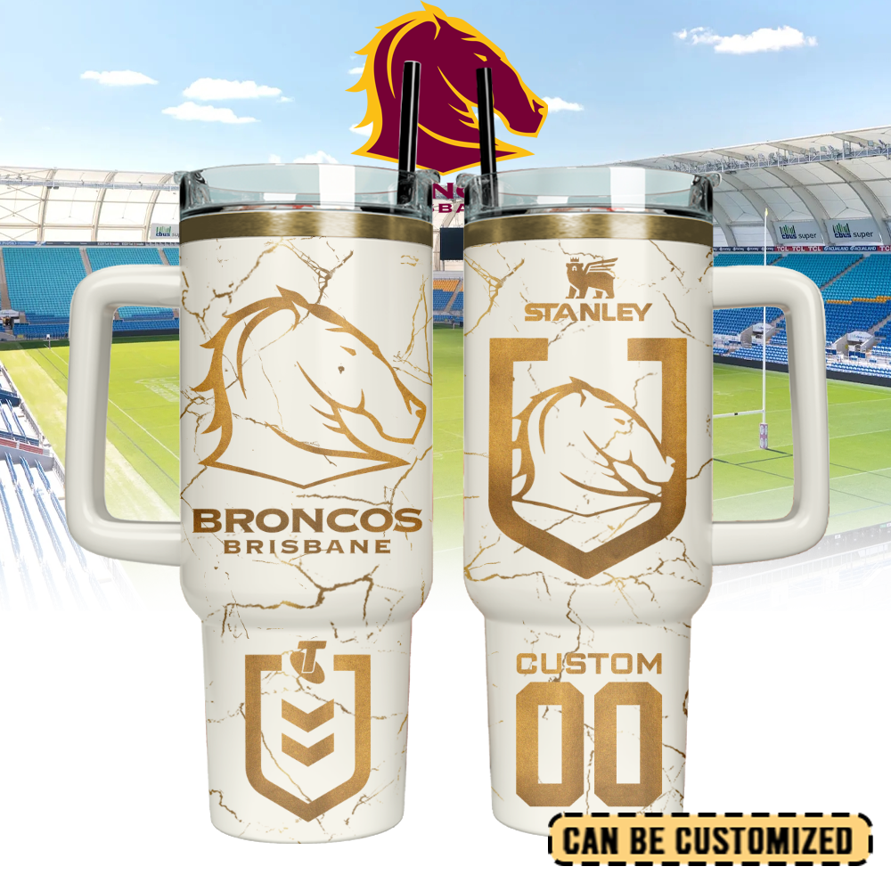 Auspiritmerch Brisbane Broncos Custom Stanley Quencher 40oz Stainless Steel Tumbler With Handle - Style2
