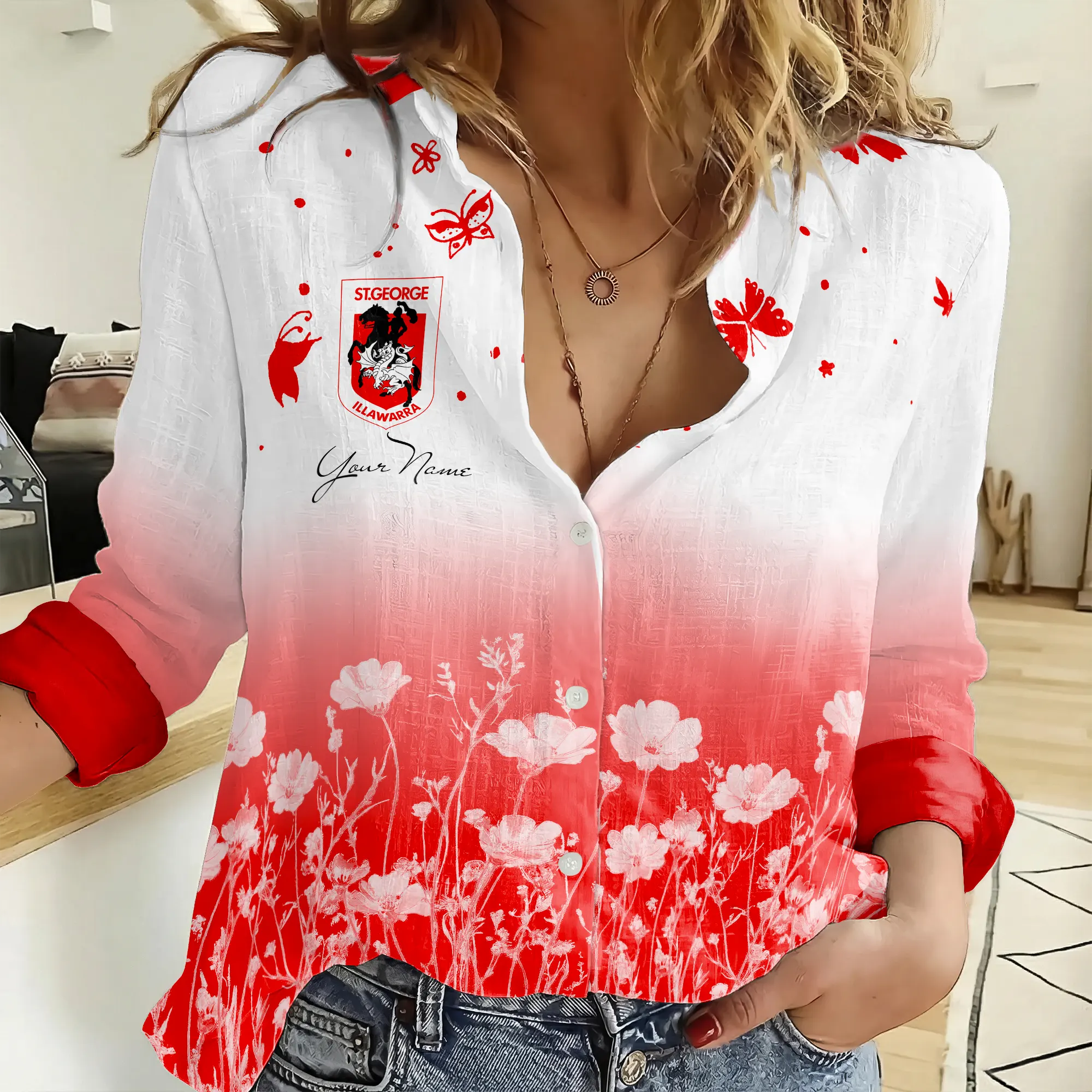 Auspiritmerch St. George Illawarra Dragons Personalized Women’s Casual Shirt Gift For Fans
