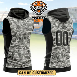 Auspiritmerch Wests Tigers Personalized Hooded Tank Top Gift For Fans - Gray