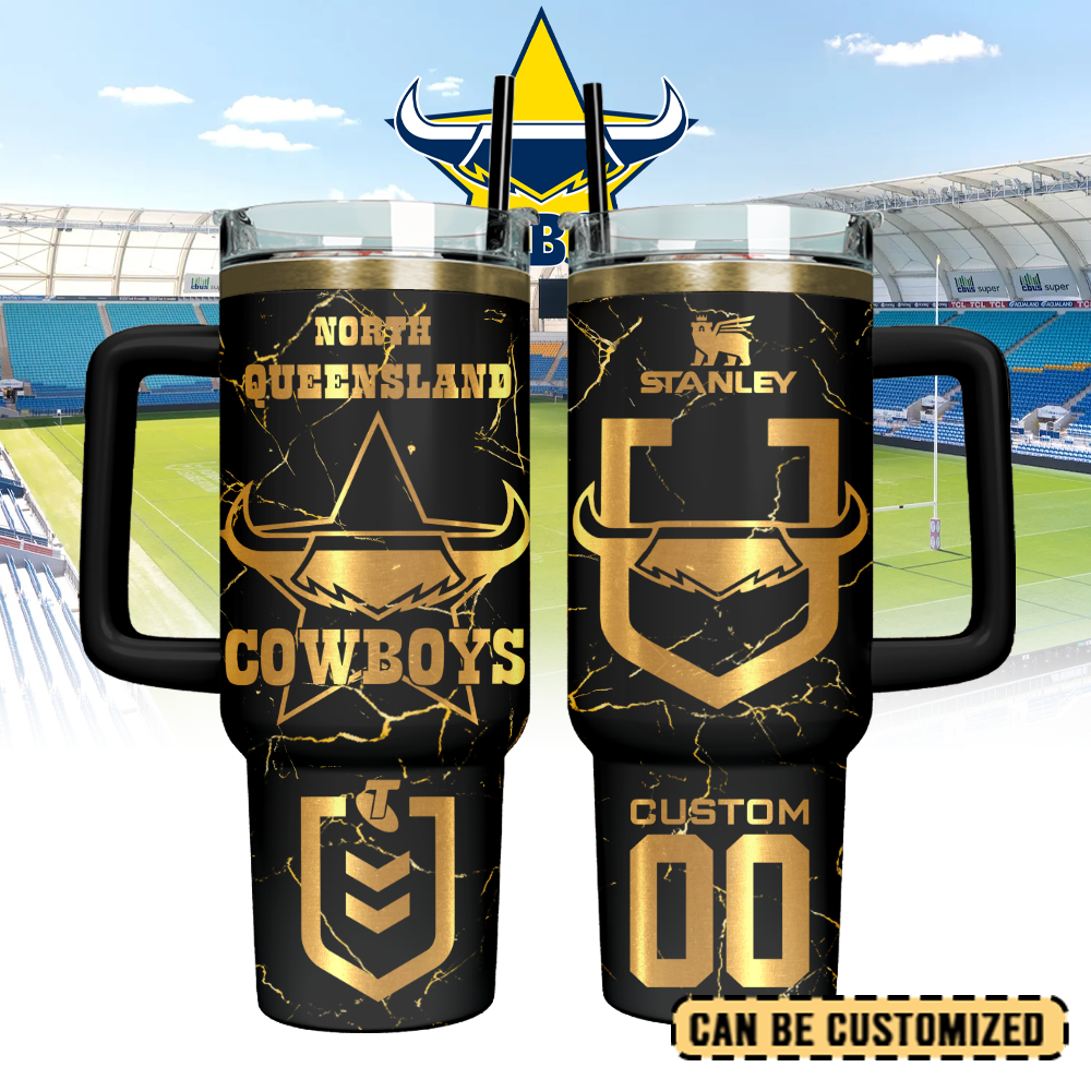 Auspiritmerch North Queensland Cowboys Custom Stanley Quencher 40oz Stainless Steel Tumbler With Handle