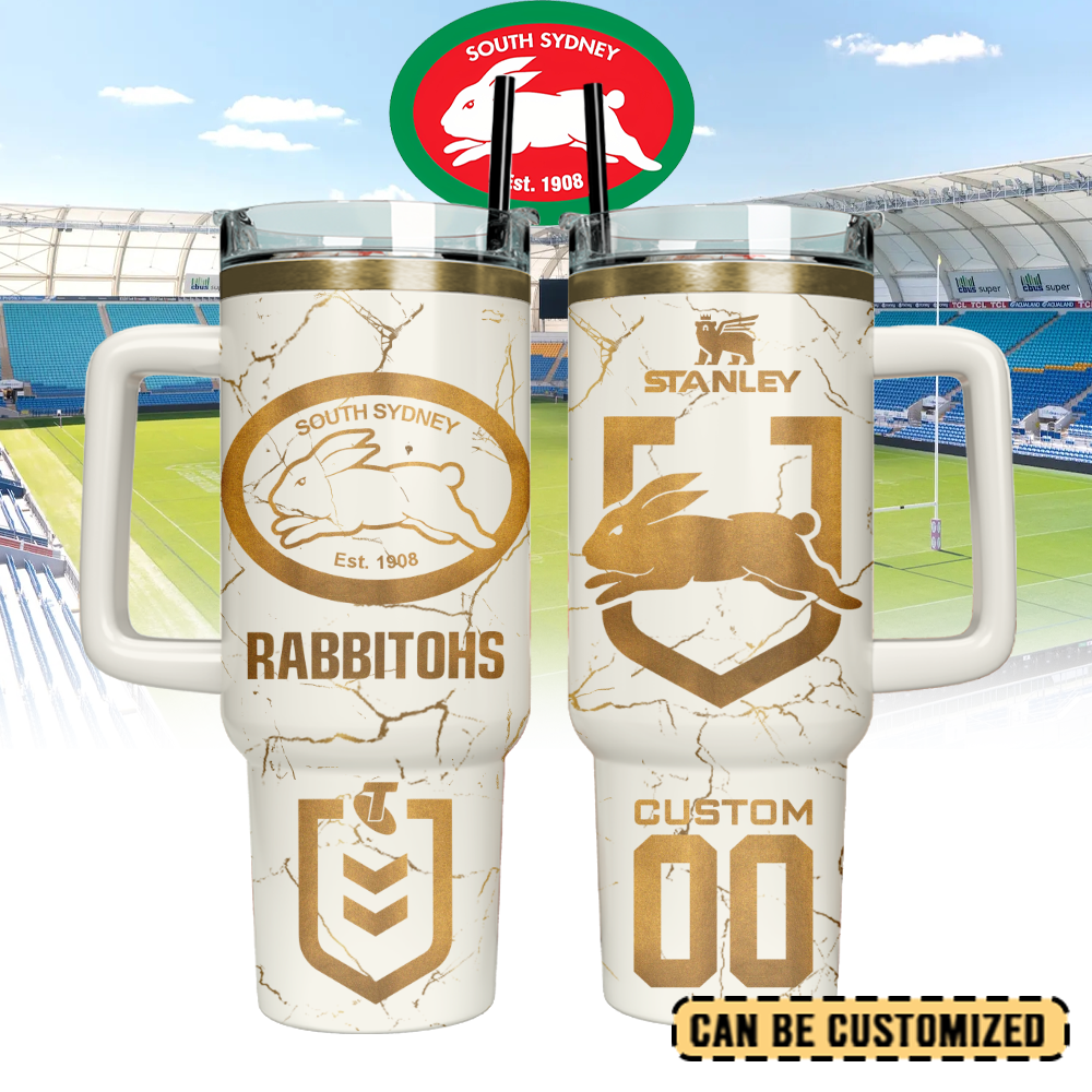 Auspiritmerch South Sydney Rabbitohs Custom Stanley Quencher 40oz Stainless Steel Tumbler With Handle - Style2