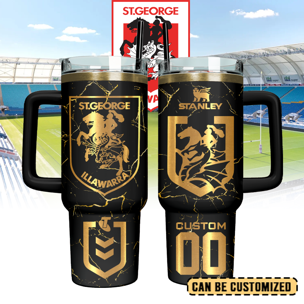 Auspiritmerch St. George Illawarra Dragons Custom Stanley Quencher 40oz Stainless Steel Tumbler With Handle - Style1