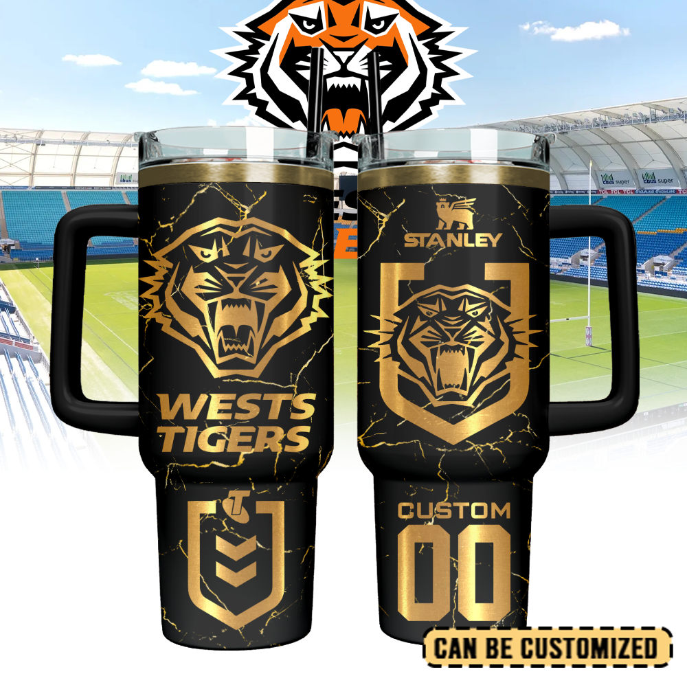 Auspiritmerch Wests Tigers Custom Stanley Quencher 40oz Stainless Steel Tumbler With Handle - Style1