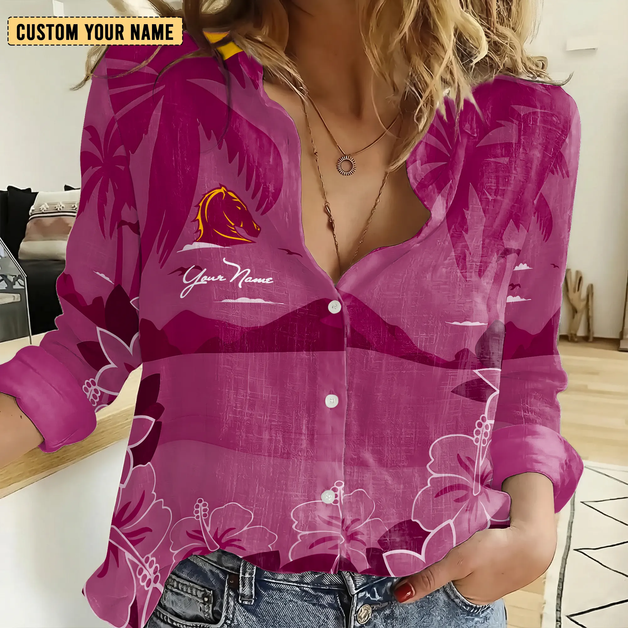 Auspiritmerch Brisbane Broncos Personalized Women's Casual Shirt Gift For Fans