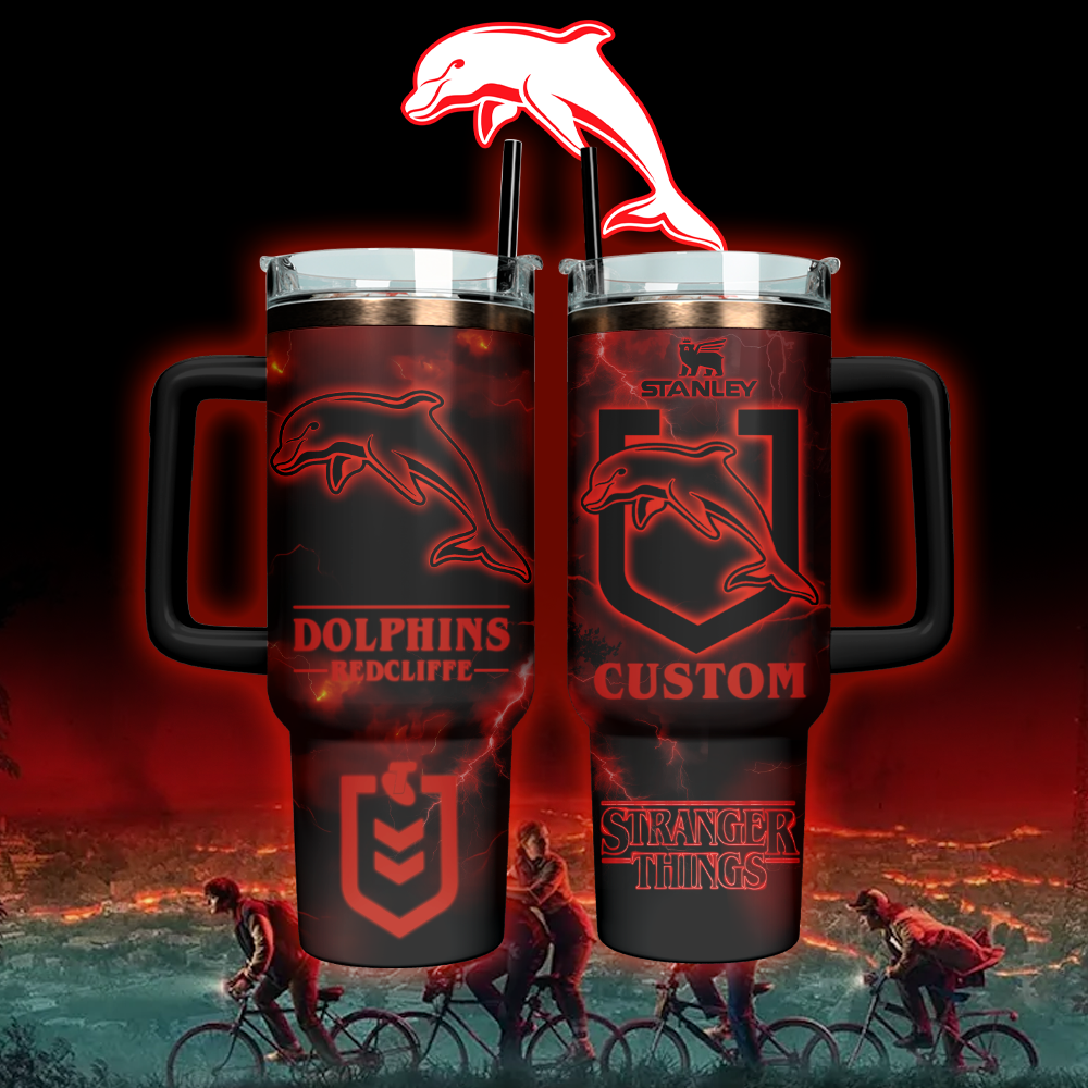 Auspiritmerch Dolphins x Stranger Things Custom Stanley Quencher 40oz Stainless Steel Tumbler With Handle