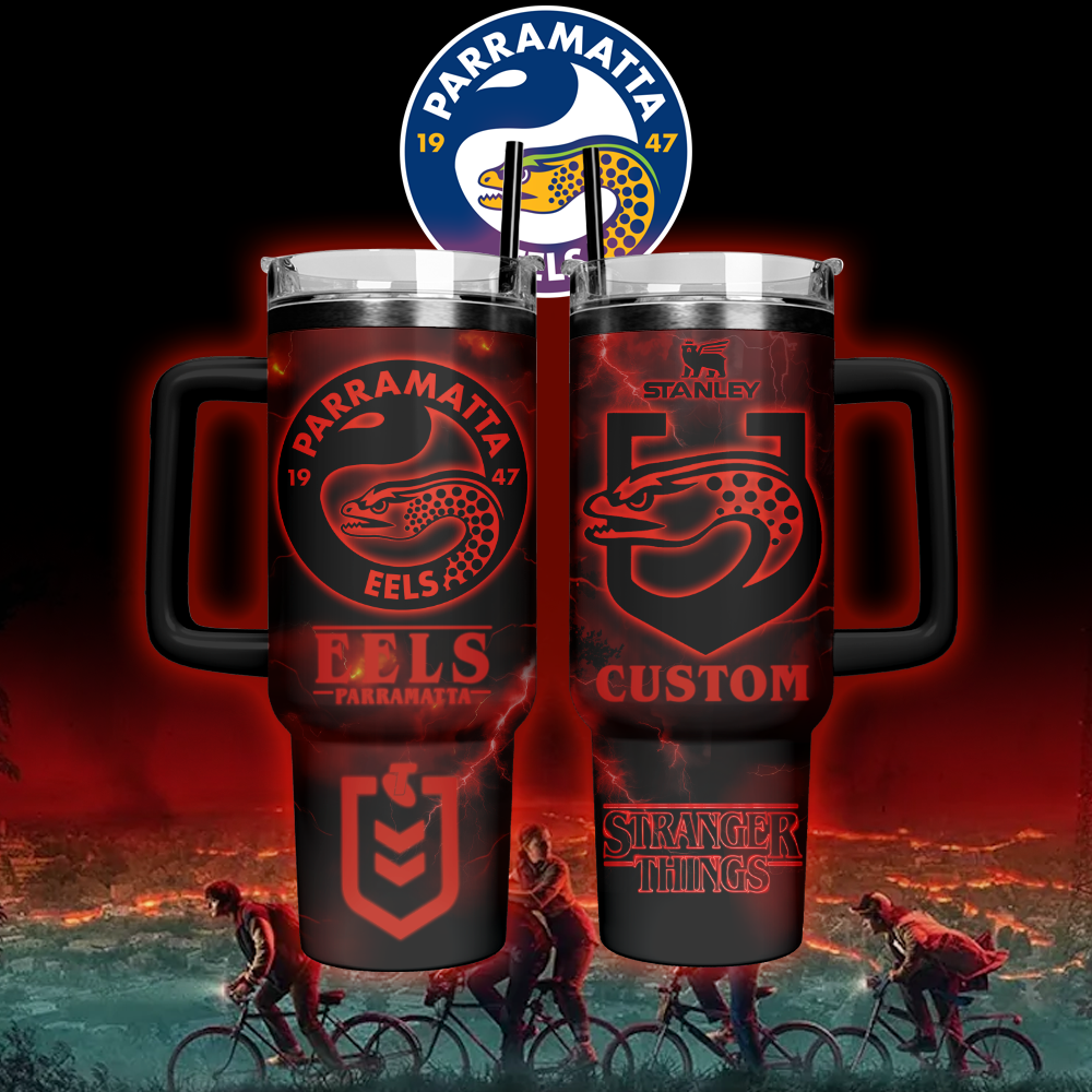 Auspiritmerch Parramatta Eels x Stranger Things Custom Stanley Quencher 40oz Stainless Steel Tumbler With Handle