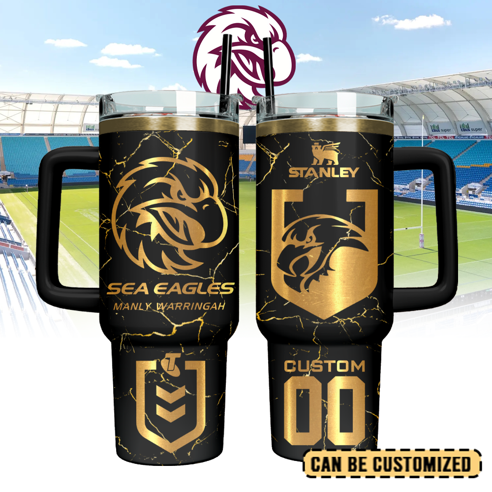 Auspiritmerch Manly Warringah Sea Eagles Custom Stanley Quencher 40oz Stainless Steel Tumbler With Handle