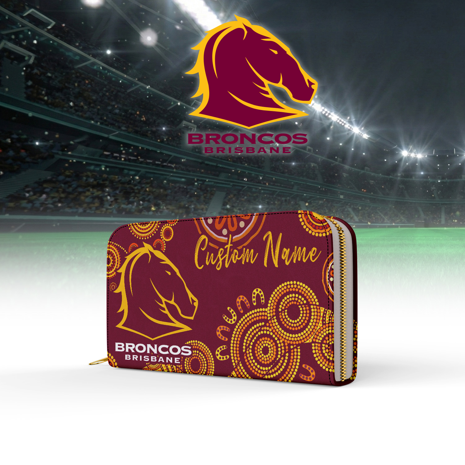 Auspiritmerch Brisbane Broncos Personalized Clutch Purse Gift For Fans