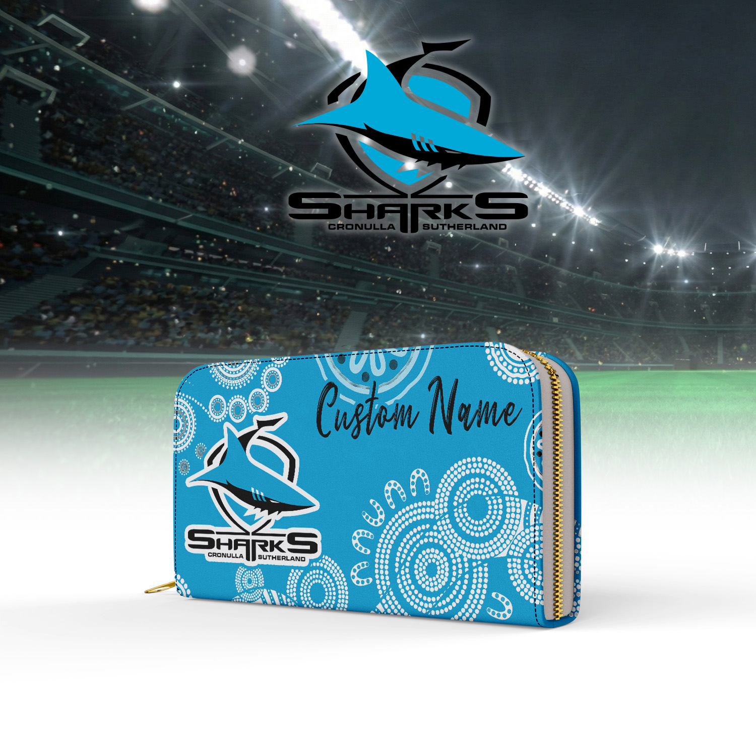 Auspiritmerch Cronulla-Sutherland Sharks Personalized Clutch Purse Gift For Fans