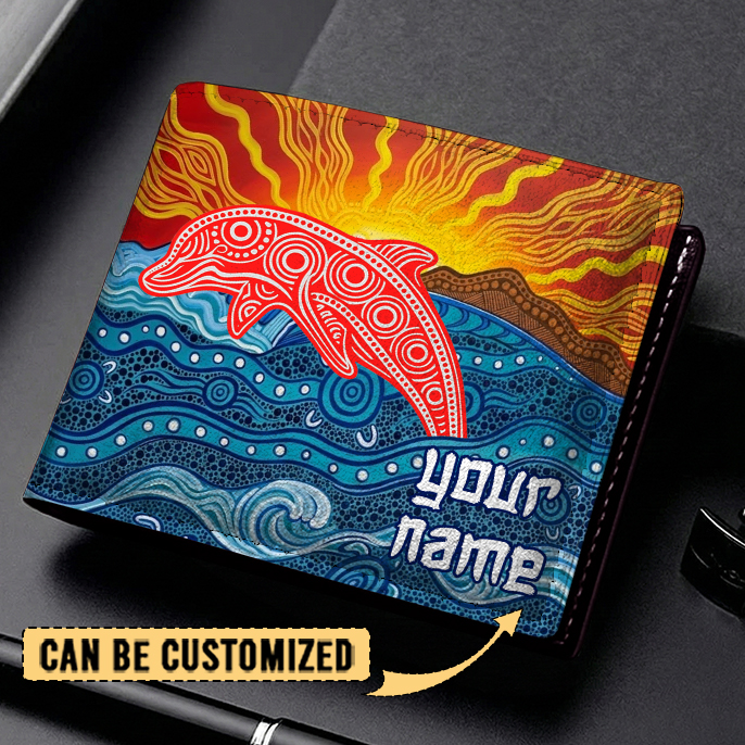 Auspiritmerch Dolphins Personalized Leather Wallet Gift For Fans