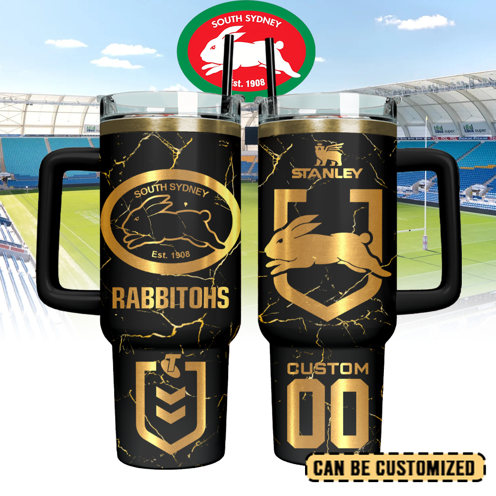 Auspiritmerch South Sydney Rabbitohs Custom Stanley Quencher 40oz Stainless Steel Tumbler With Handle - Style1