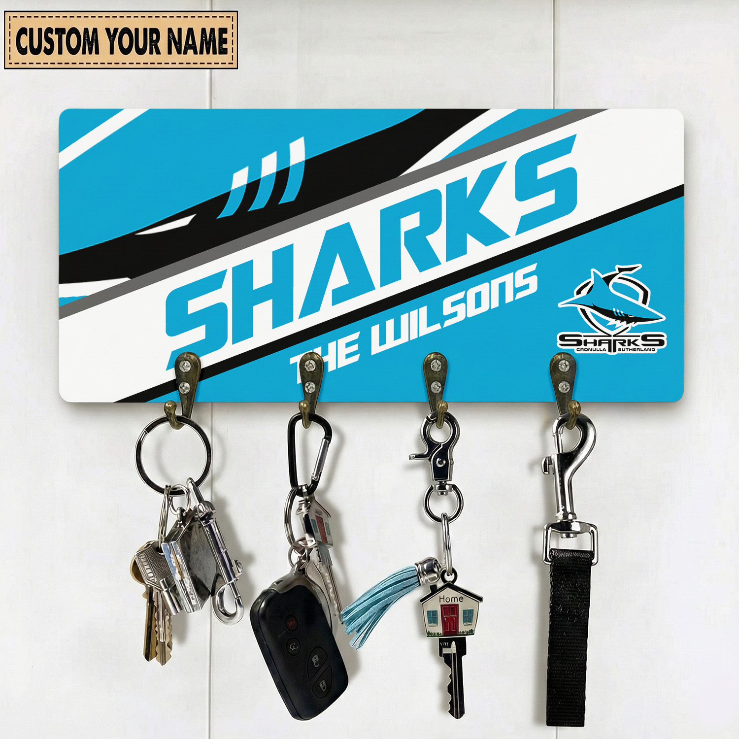 Auspiritmerch Cronulla-Sutherland Sharks Personalized Key Holder Gifts For Fans