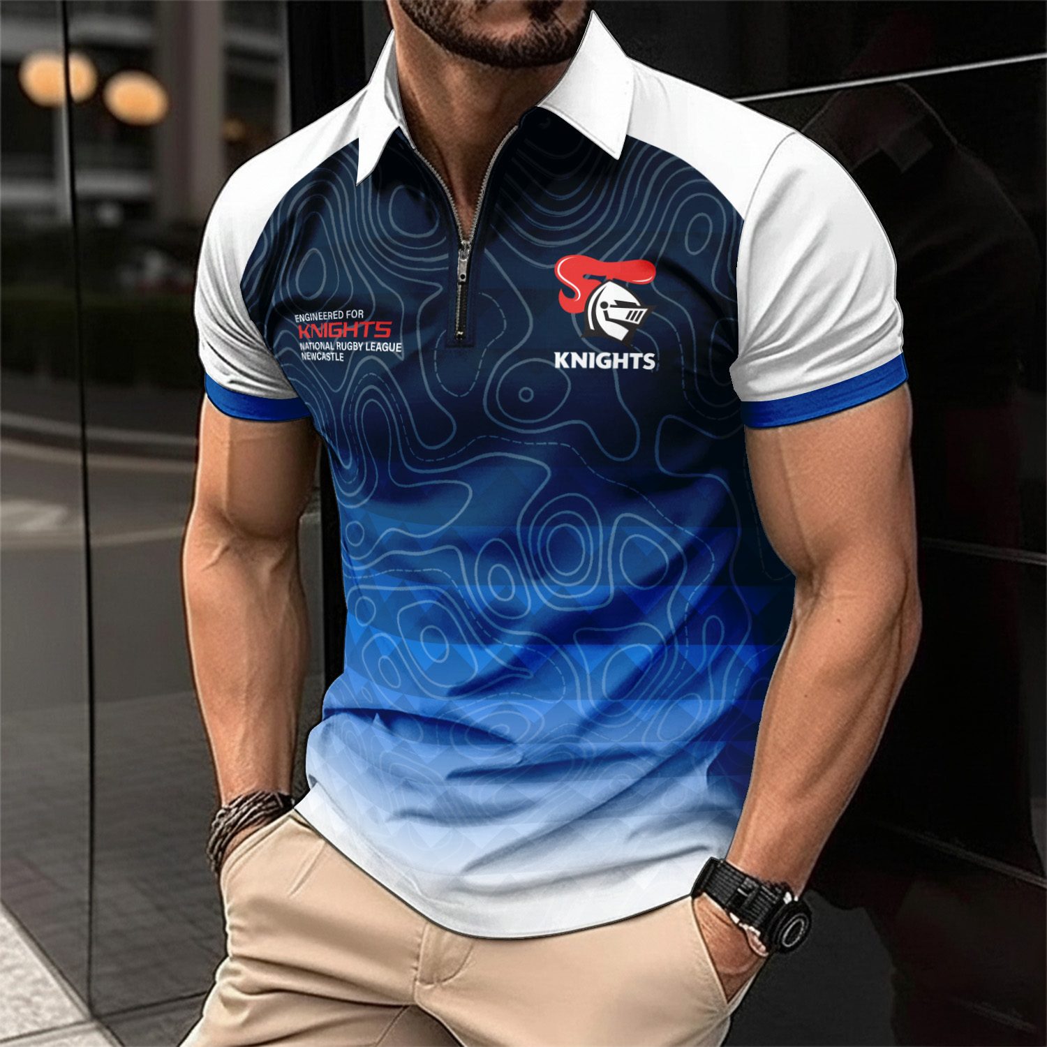 Auspiritmerch Newcastle Knights Personalized Zip Polo Shirt Gift For Fans