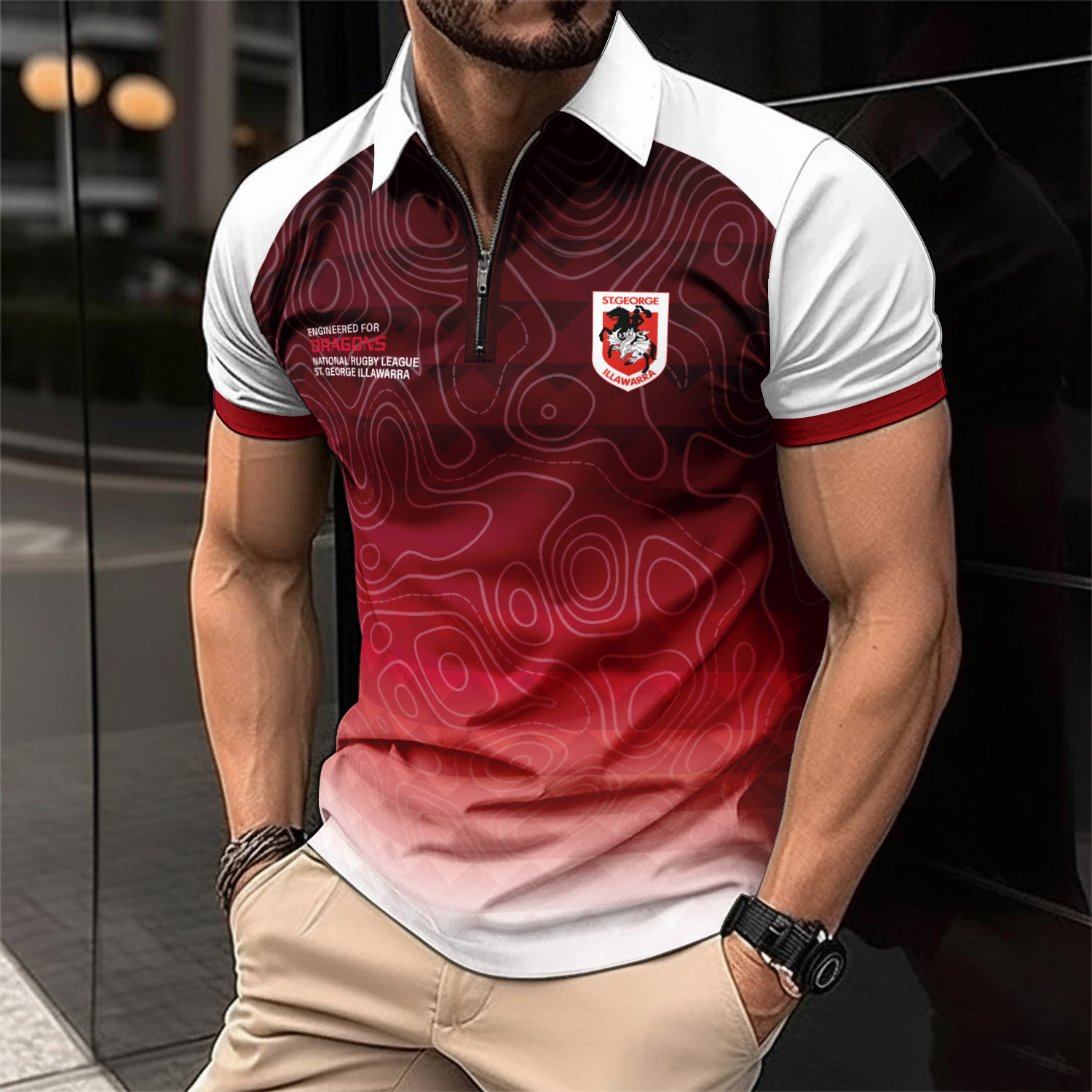Auspiritmerch St. George Illawarra Dragons Personalized Zip Polo Shirt Gift For Fans