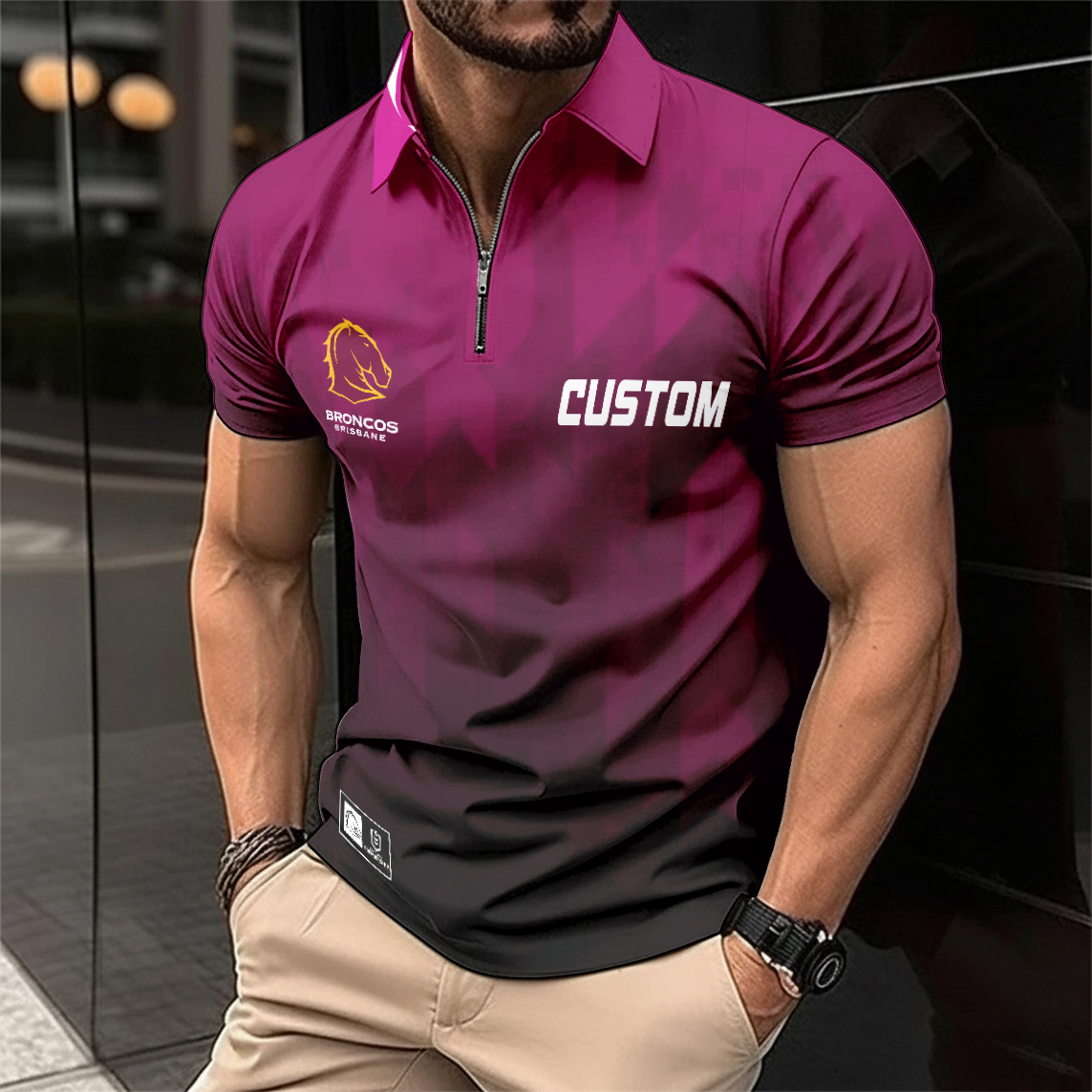 Auspiritmerch Brisbane Broncos Personalized Zip Polo Shirt Gift For Fans