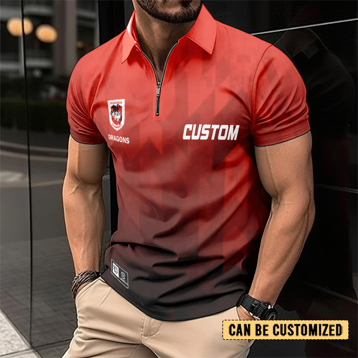 Auspiritmerch St. George Illawarra Dragons Personalized Zip Polo Shirt Gift For Fans