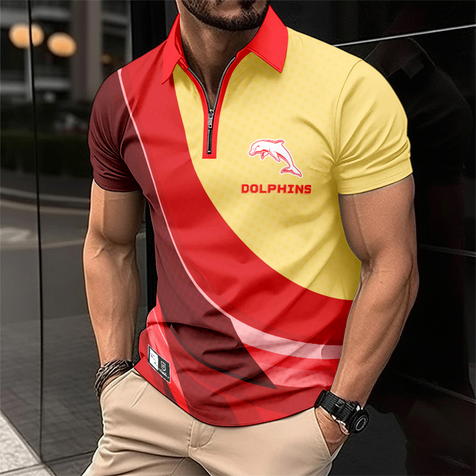 Auspiritmerch Dolphins Personalized Zip Polo Shirt Gift For Fans