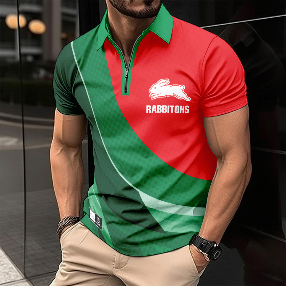 Auspiritmerch South Sydney Rabbitohs Personalized Zip Polo Shirt Gift For Fans