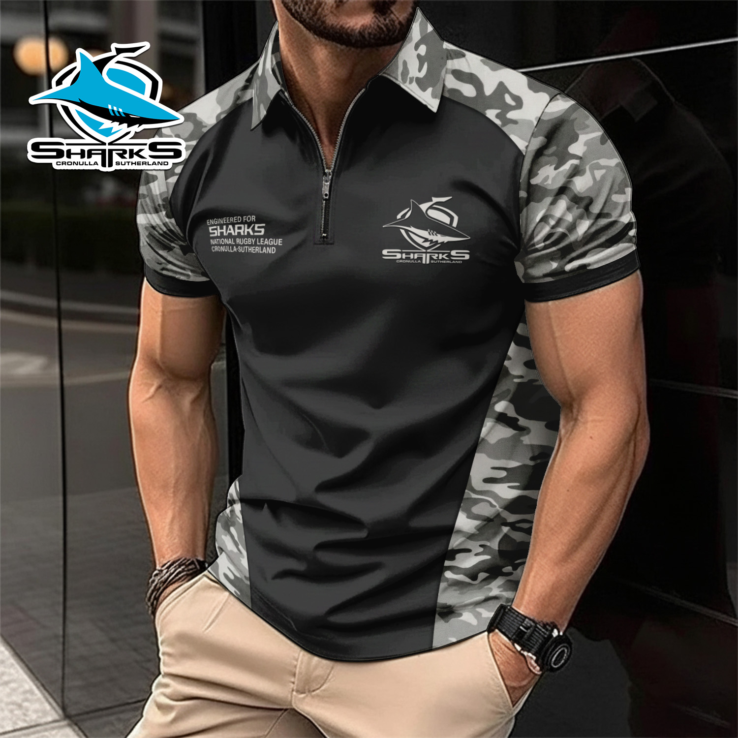 Auspiritmerch Cronulla-Sutherland Sharks Personalized Zip Polo Shirt Gift For Fans