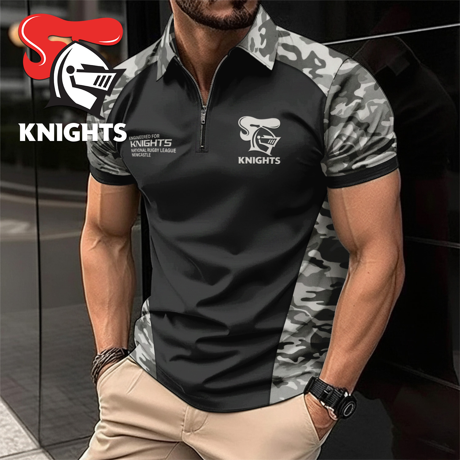 Auspiritmerch Newcastle Knights Personalized Zip Polo Shirt Gift For Fans