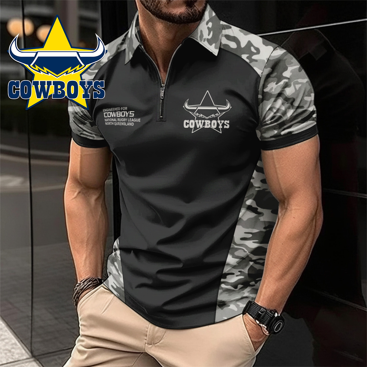 Auspiritmerch North Queensland Cowboys Personalized Zip Polo Shirt Gift For Fans