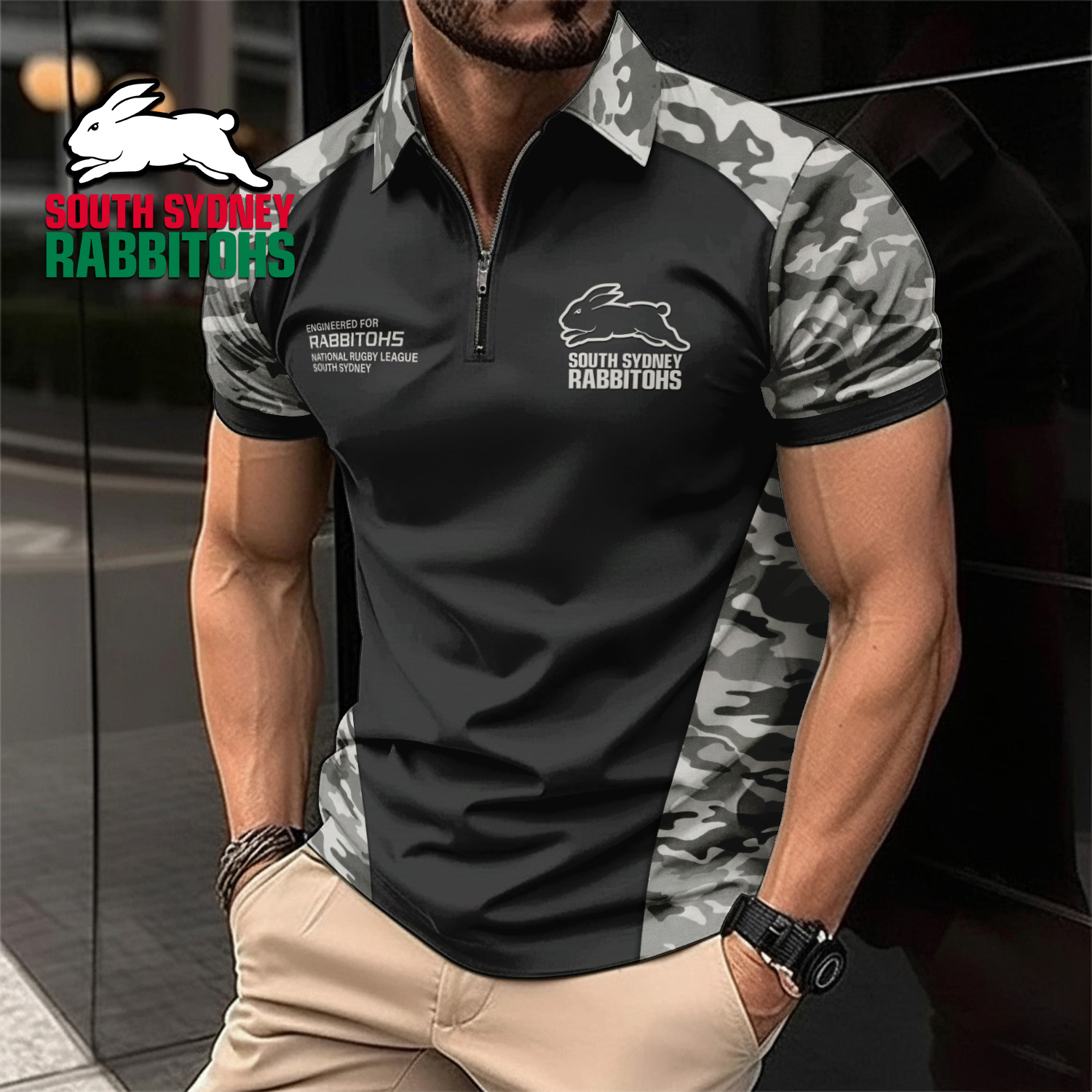 Auspiritmerch South Sydney Rabbitohs Personalized Zip Polo Shirt Gift For Fans