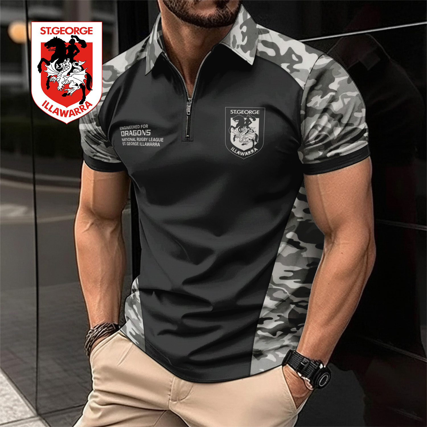 Auspiritmerch St. George Illawarra Dragons Personalized Zip Polo Shirt Gift For Fans